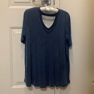 V neck washed blue flowy shirt